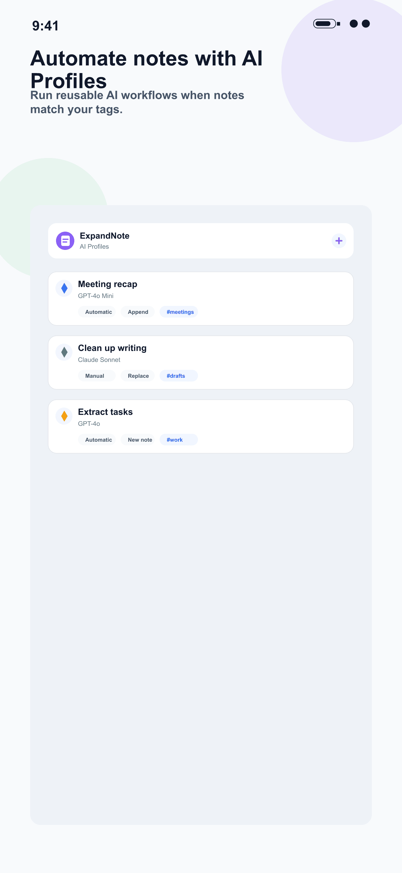 ExpandNote mobile AI Profiles screenshot