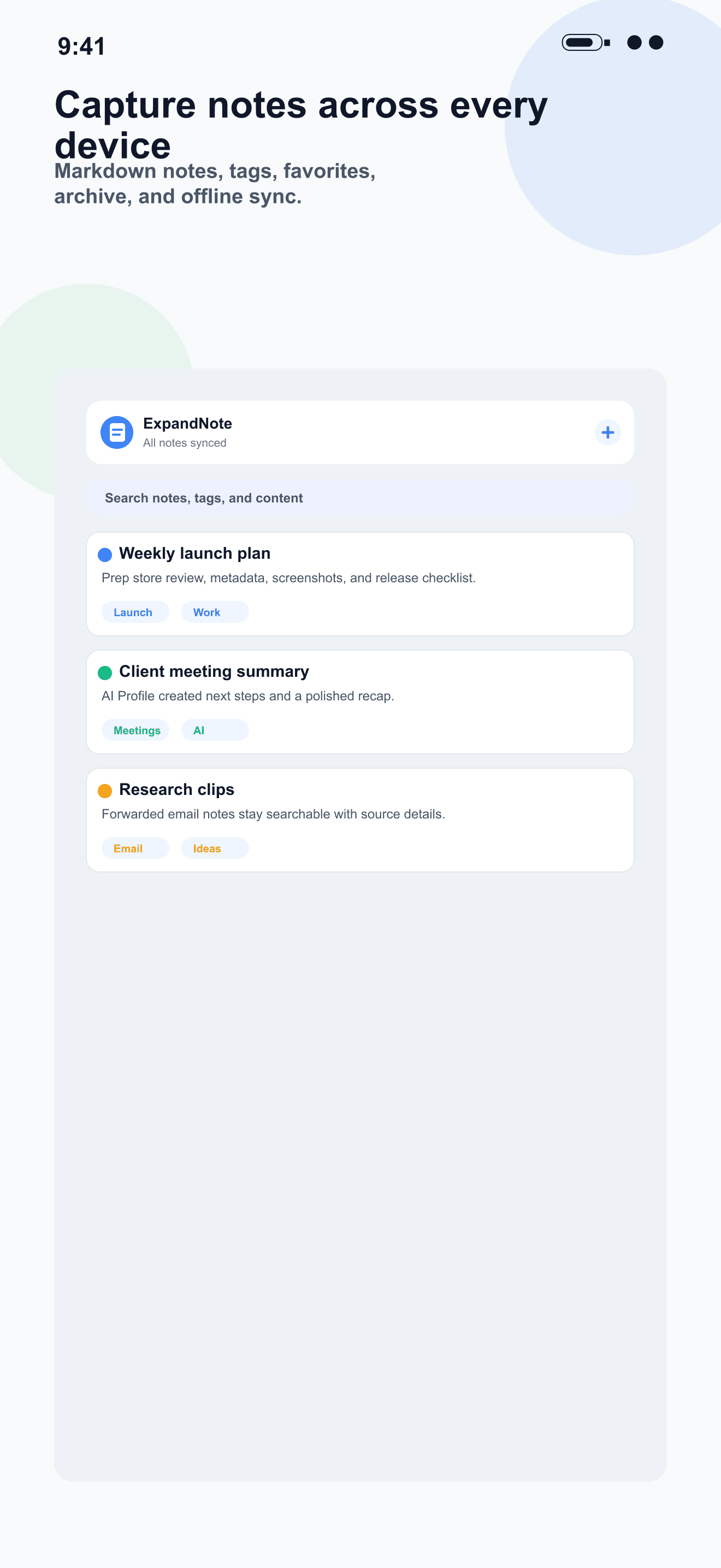 ExpandNote mobile notes list screenshot